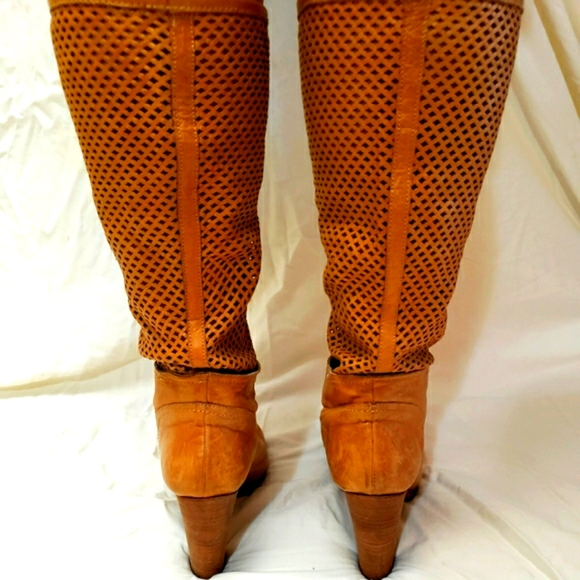 Milen Tall Leather Carmel Mesh Slouch Ankle Boots Made In Italy Woman Size 40 - Picture 3 of 5